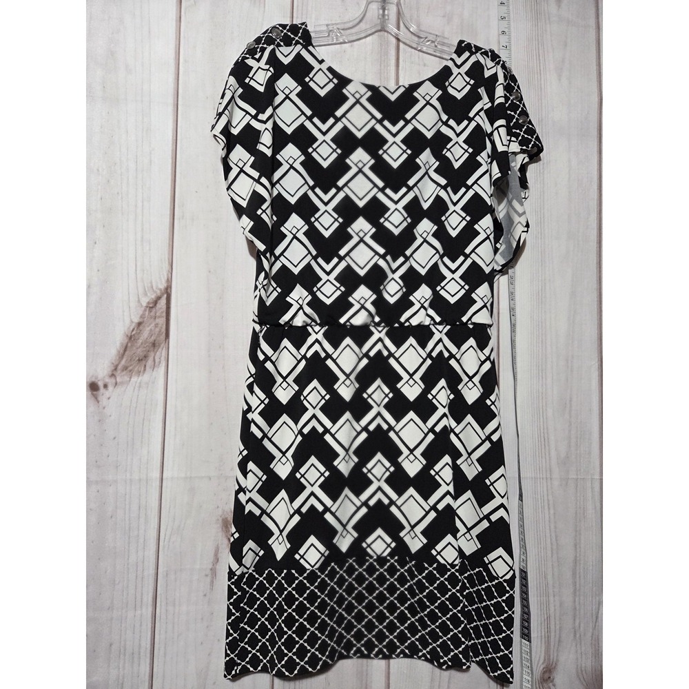 White House Black Market Dress Womens XS Geometric Button Sleeve Modern Shift